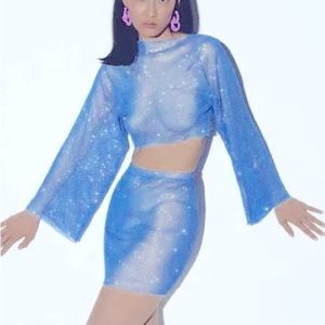 NYE show stopper,Santa Brands NWT skirt & top set xs/s. Sky Diamond color.